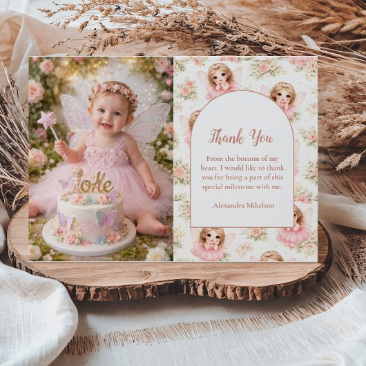 Photo Fairy 1st Birthday Girl サンキューカード