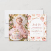 Photo Fairy 1st Birthday Pink Garden サンキューカード (正面)