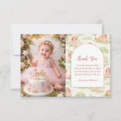 Photo Fairy Garden First Birthday サンキューカード (正面)