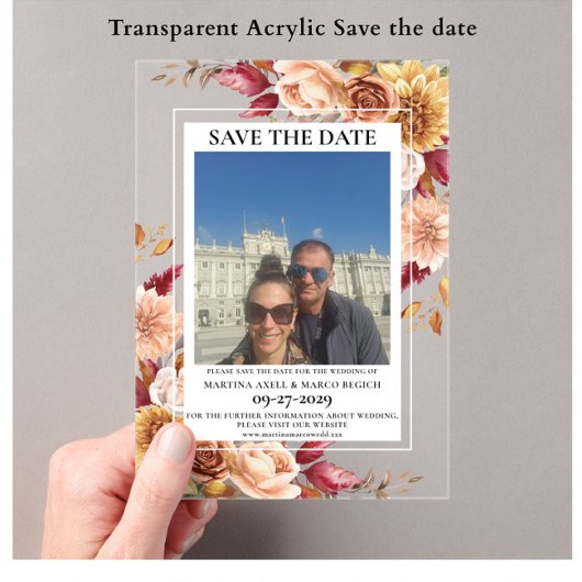 Photo Fall Floral Save the date アクリル招待状