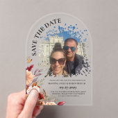 Photo Fall Floral Save the date Frosted アクリル招待状 (インサイチュ (ポータブル))