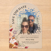 Photo Fall Floral Save the date Frosted アクリル招待状 (正面)