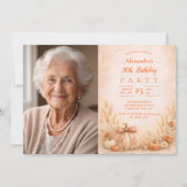 Photo Fall Harvest Floral 90th Birthday 招待状 (正面)