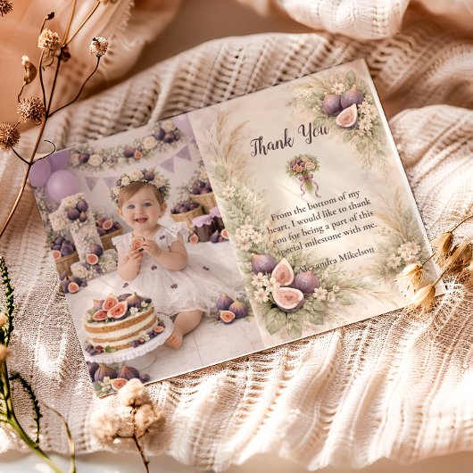 Photo Fig Garden Floral 1st Birthday サンキューカード