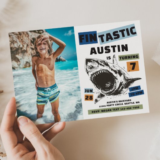 Photo Fin-Tastic Shark Birthday Invitation 招待状