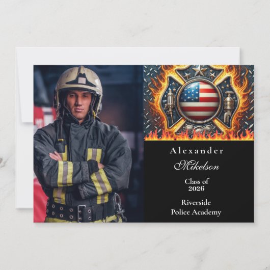 Photo Firefighter Themed Senior Graduation 案内状 (正面)
