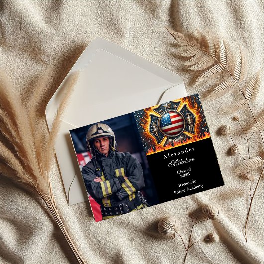 Photo Firefighter Themed Senior Graduation 案内状