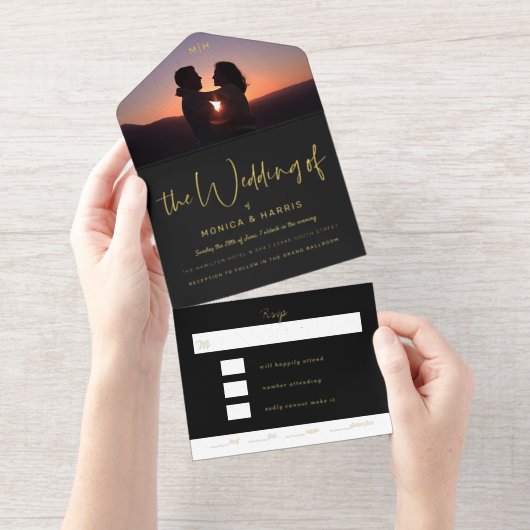 Photo Flap Black Wedding Foil オールインワン招待状 (切り取り部)