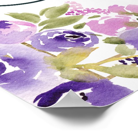 Photo Floral Boho purple gold script graduation ポスター (角)