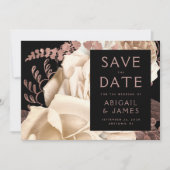 Photo Floral Ivory Rose Gold Save the Date 招待状 (正面)