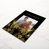 Photo Floral Line Art Black Gold Wedding 箔招待状 (回転した状態)