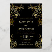 Photo Floral Line Art Black Gold Wedding 箔招待状 (裏面)