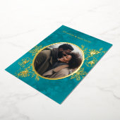 Photo Floral Line Art Rose Gold Wedding 箔招待状 (回転した状態)