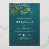 Photo Floral Line Art Rose Gold Wedding 箔招待状 (裏面)