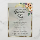 Photo & Floral on Pastel Green Quinceanera 箔招待状 (裏面)