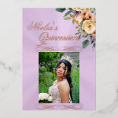  Photo & Floral on Pastel Lavender Quinceanera  箔招待状 (正面)