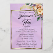  Photo & Floral on Pastel Lavender Quinceanera  箔招待状 (裏面)
