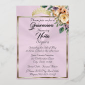  Photo & Floral on Pastel Pink Quinceanera  箔招待状 (裏面)