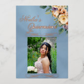 Photo & Floral - Pastel Blue Quinceanera 箔招待状 (正面)