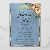 Photo & Floral - Pastel Blue Quinceanera 箔招待状 (裏面)