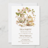 Photo Floral Tea Party Time for Tea Baby Shower  招待状 (正面)