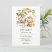 Photo Floral Tea Party Time for Tea Baby Shower  招待状 (スタンド正面)
