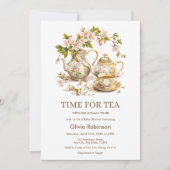 Photo Floral Teapot Time for Tea Baby Shower  招待状 (正面)