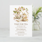 Photo Floral Teapot Time for Tea Baby Shower  招待状 (スタンド正面)