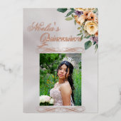 Photo & Floral - White Pearl Quinceanera 箔招待状 (正面)