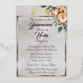 Photo & Floral - White Pearl Quinceanera 箔招待状 (裏面)