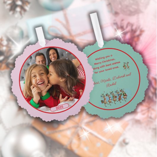 Photo Fun Stomping Reindeers オーナメントカード