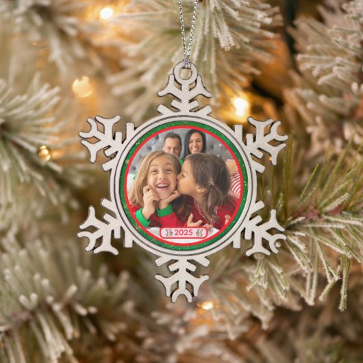 Photo Fun Stomping Reindeers  スノーフレークピューターオーナメント (ツリー)