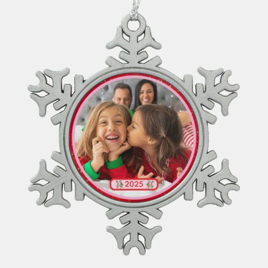 Photo Fun Stomping Reindeers  スノーフレークピューターオーナメント (正面)