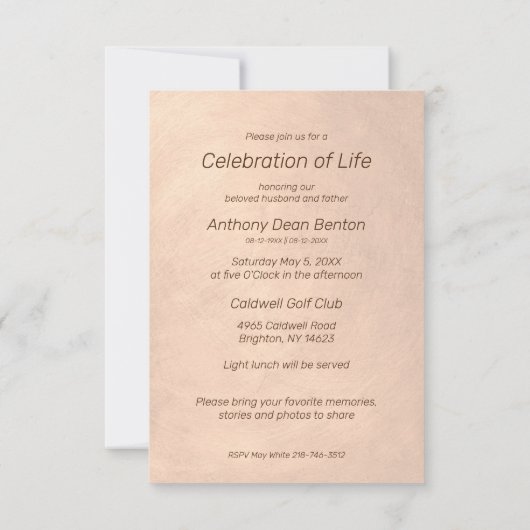 Photo Funeral Invitation Faux Metallic Effect 招待状 (裏面)