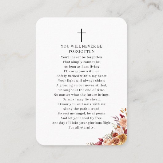 Photo Funeral Memorial Floral Prayer Card 名刺 (裏面)