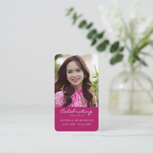 Photo Funeral Memorial Pink Prayer Card 名刺 (スタンド正面)