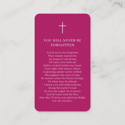 Photo Funeral Memorial Pink Prayer Card 名刺 (裏面)