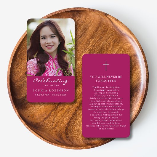 Photo Funeral Memorial Pink Prayer Card 名刺