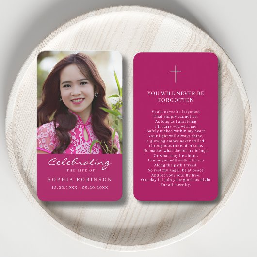 Photo Funeral Memorial Pink Prayer Card 名刺