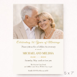 Photo Gold 50th Anniversary Elegant Couple 招待状