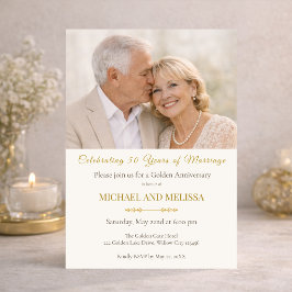Photo Gold 50th Anniversary Elegant Couple 招待状