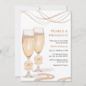 Photo Gold Bow Pearls and Prosecco Bridal Shower 招待状 (正面)