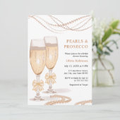 Photo Gold Bow Pearls and Prosecco Bridal Shower 招待状 (スタンド正面)