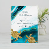 PHOTO Gold Turtles Teal Ink Wedding   箔招待状 (立ち正面)