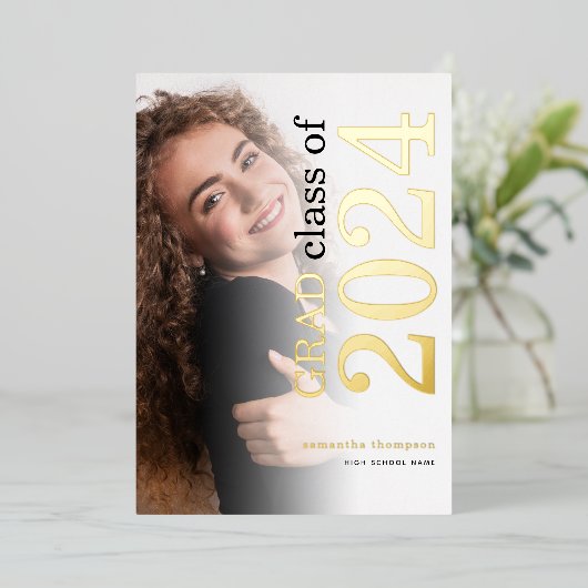 Photo Grad 2024金ゴールドフォイル実在発表 箔招待状 (立ち正面)