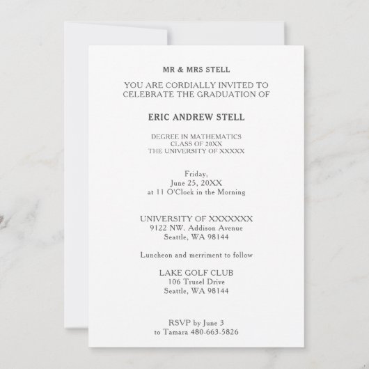  Photo Graduate Degree in Maths Invitation 招待状 (裏面)