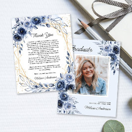 Photo Graduate Navy青い花ありがとう サンキューカード