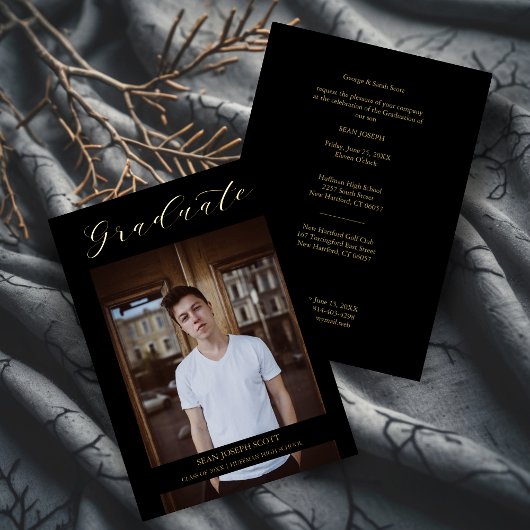 Photo Graduate Real Golden Modern Typography  箔招待状