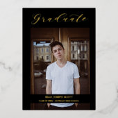 Photo Graduate Real Golden Modern Typography  箔招待状 (正面)