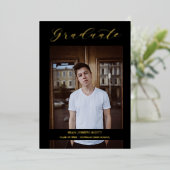 Photo Graduate Real Golden Modern Typography  箔招待状 (立ち正面)